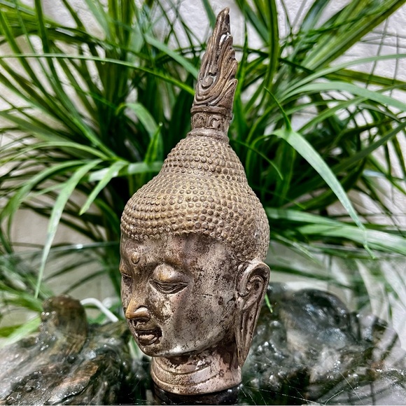 Silver Buddha Head Sculpture - Metal 7” Tall - Picture 7 of 10